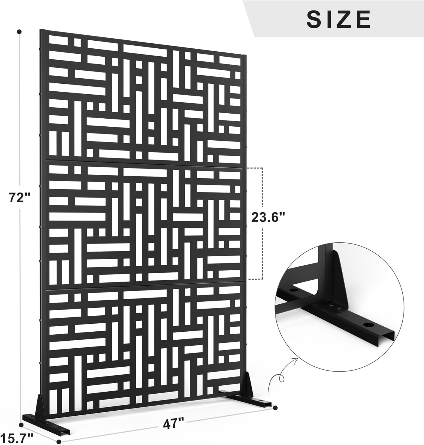 Metal Privacy Screen 72" H47 W,Freestanding Decorative Outdoor Panel for Balcony Patio Lawn Garden,Fence-Black & Street