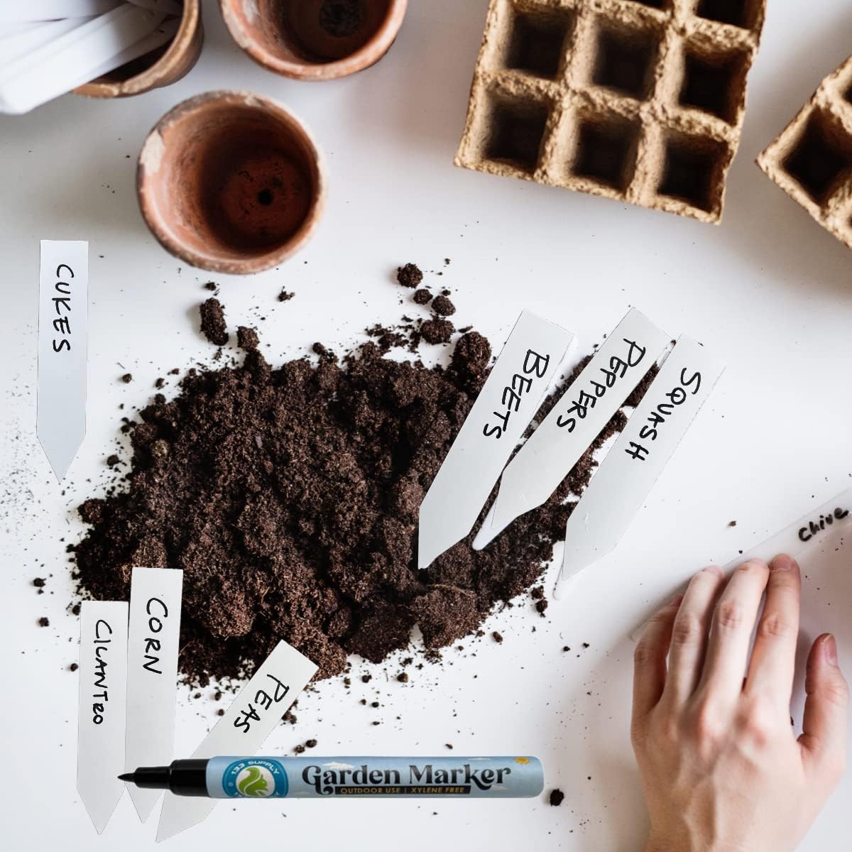 -100 Pack 4" Plastic Plant Labels for Seedlings with 2 Pack of Garden Marker Pens (Garden Markers Fade Resistant Plant Markers Outdoor Waterproof Pen Black Permanent Markers Plant Tags)