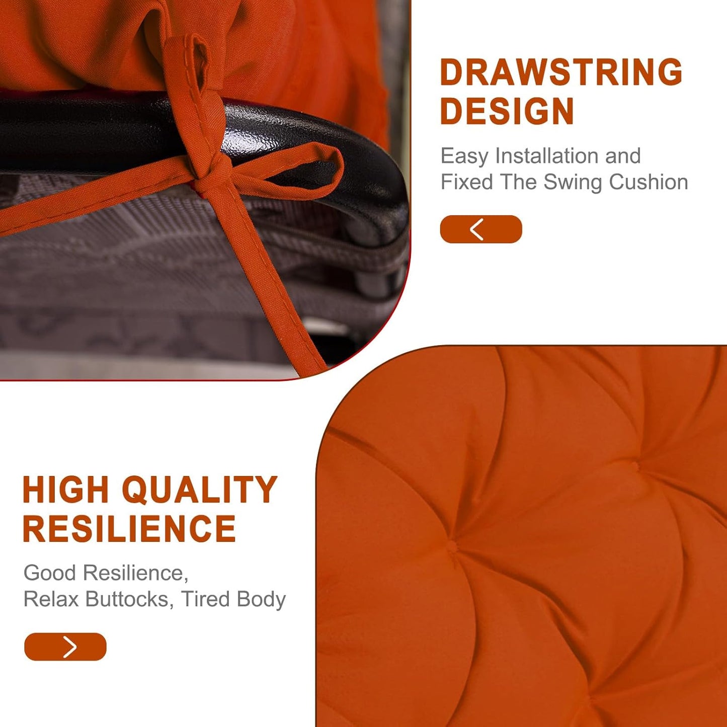 Porch Swing Cushions,Outdoor Cushions 3 Seater Replacement with Backrest, Waterproof Thickened Bench Cushion with Ties for Porch, Patio,Outdoor, Backyard and Garden (Orange 60 * 40 in)