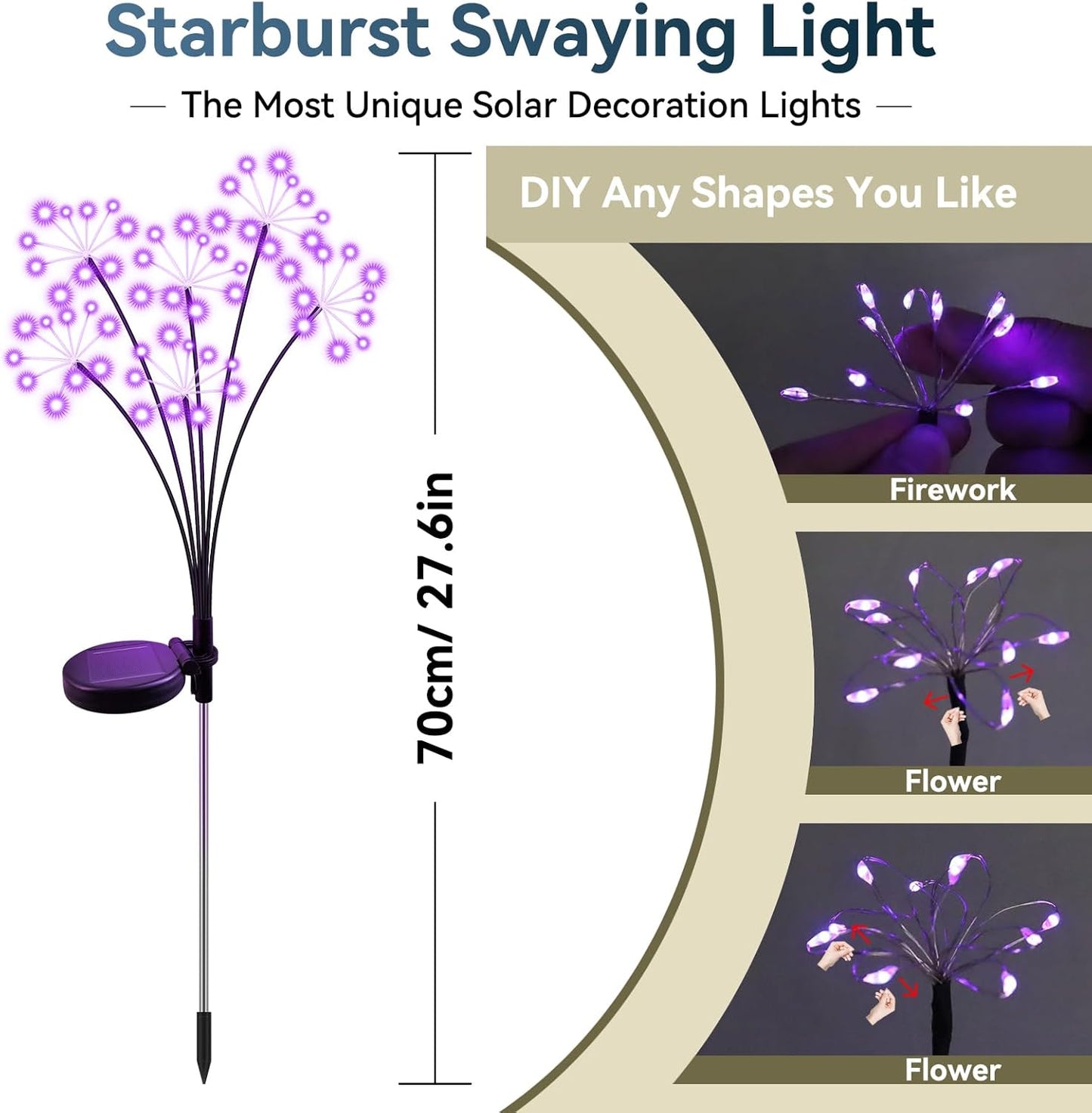 Solar Garden Lights 2 Pack Waterproof Swaying Starburst Light Solar Outdoor Lights for Yard Patio Walkway Pathway Party Wedding Decoration, Unique Gifts for Women, Purple
