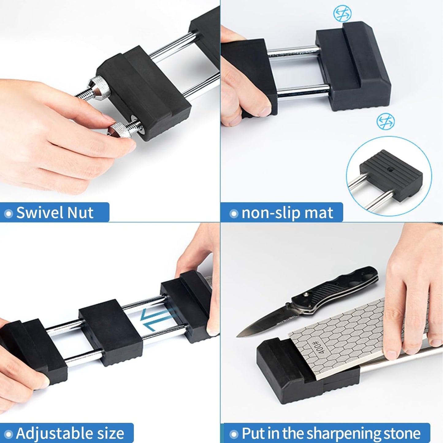 DMD Whetstone Holder with Quick-Adjust Knob | Heavy-Duty Stainless Steel & Non-Slip Rubber Base | Universal Sharpening Stone Clamp for Knives & Tools