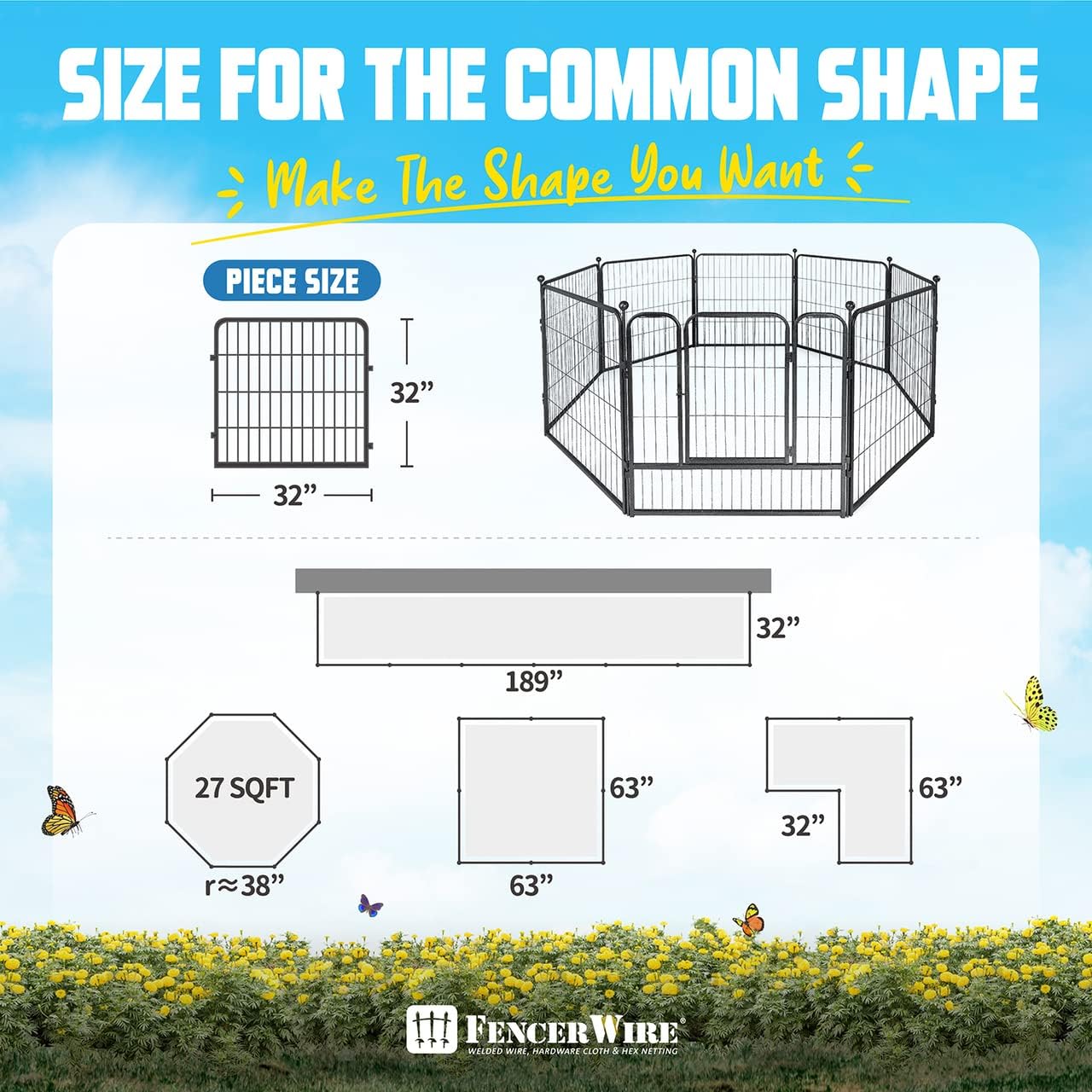 Fencer Wire Decorative Wire Fence, Panel Decor, Heavy Duty Iron Landscape Patio Flower Bed Animal Barrier Border Edging Section, Foldable Garden Fence for Yard for Dog Outdoor, 32 Inch x 21 FT