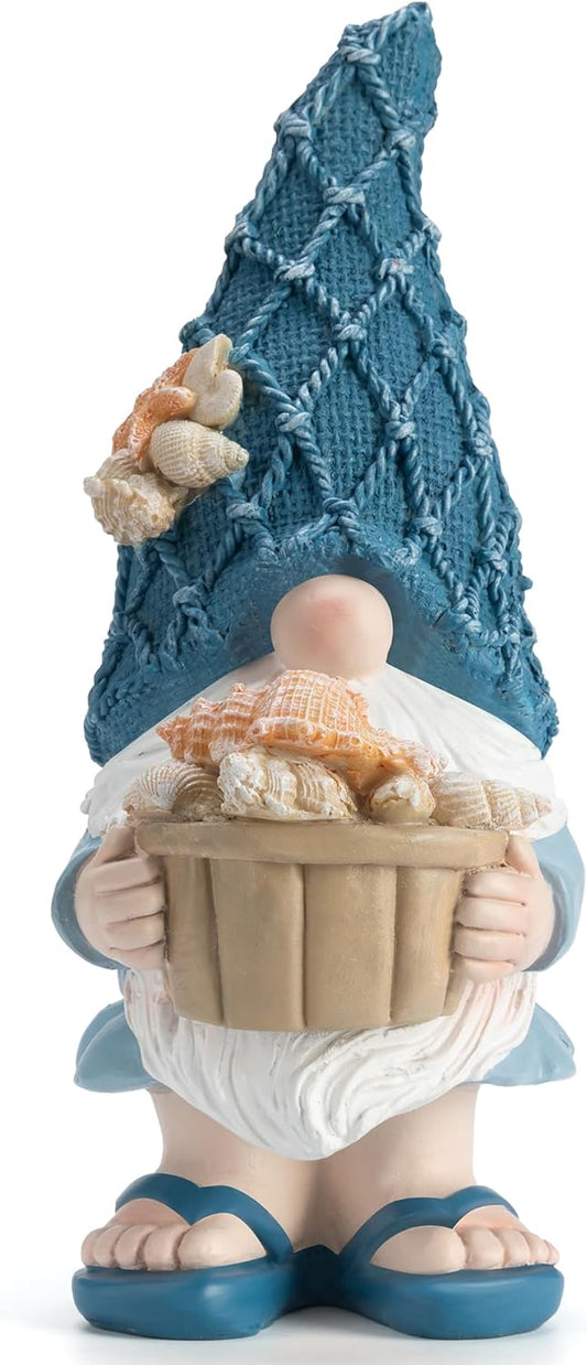 Garden Sea Gnome Statue Decoration Indoor Outdoor Resin Beach Gnome Sculpture for Home Office Desktop Bathroom, Summer Pool Decoration Outdoor Gifts (Conch)