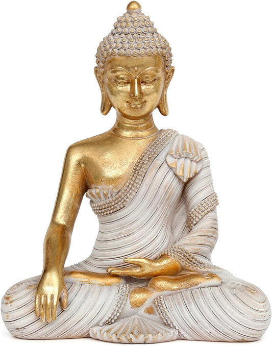 Gold Buddha Statue 10.2'' - Large Indoor Buddha for Home Decor, Zen, Living Room & Meditation