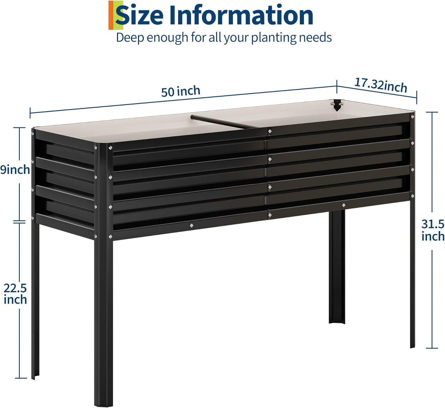 Galvanized Raised Garden Bed with Legs - 50×32×17In Metal Planter Box for Vegetables, Outdoor Raised Garden Beds Gardening, Durable Planter Raised Beds, Sturdy Planters for Outdoor Plants (Black)