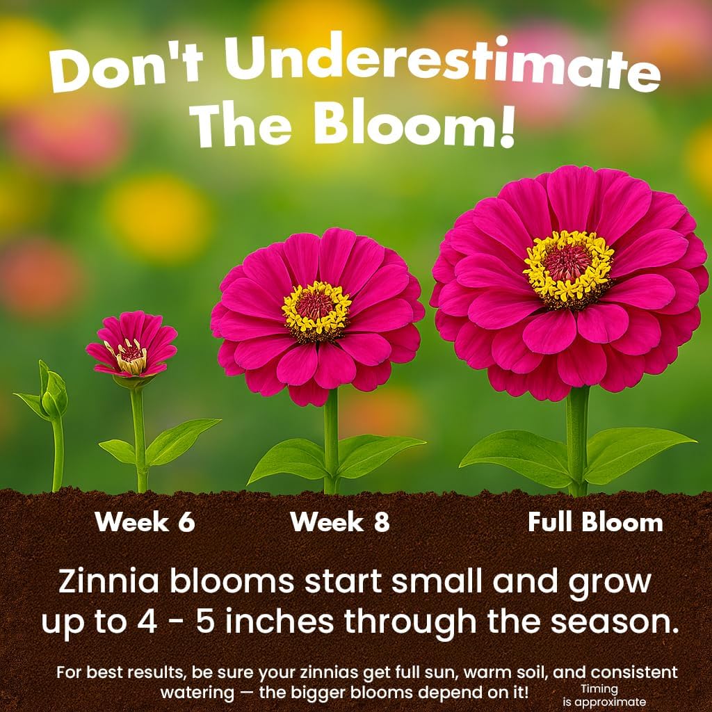 NatureZ Edge Zinnia Seeds for 2025 Planting Outdoors, Over 16,500 Flower Seeds, 1/4 lb, Non GMO Made in USA, Bulk Semillas De Flores para Sembrar, California Giants, Easy to Grow Zinnia Seed Mix