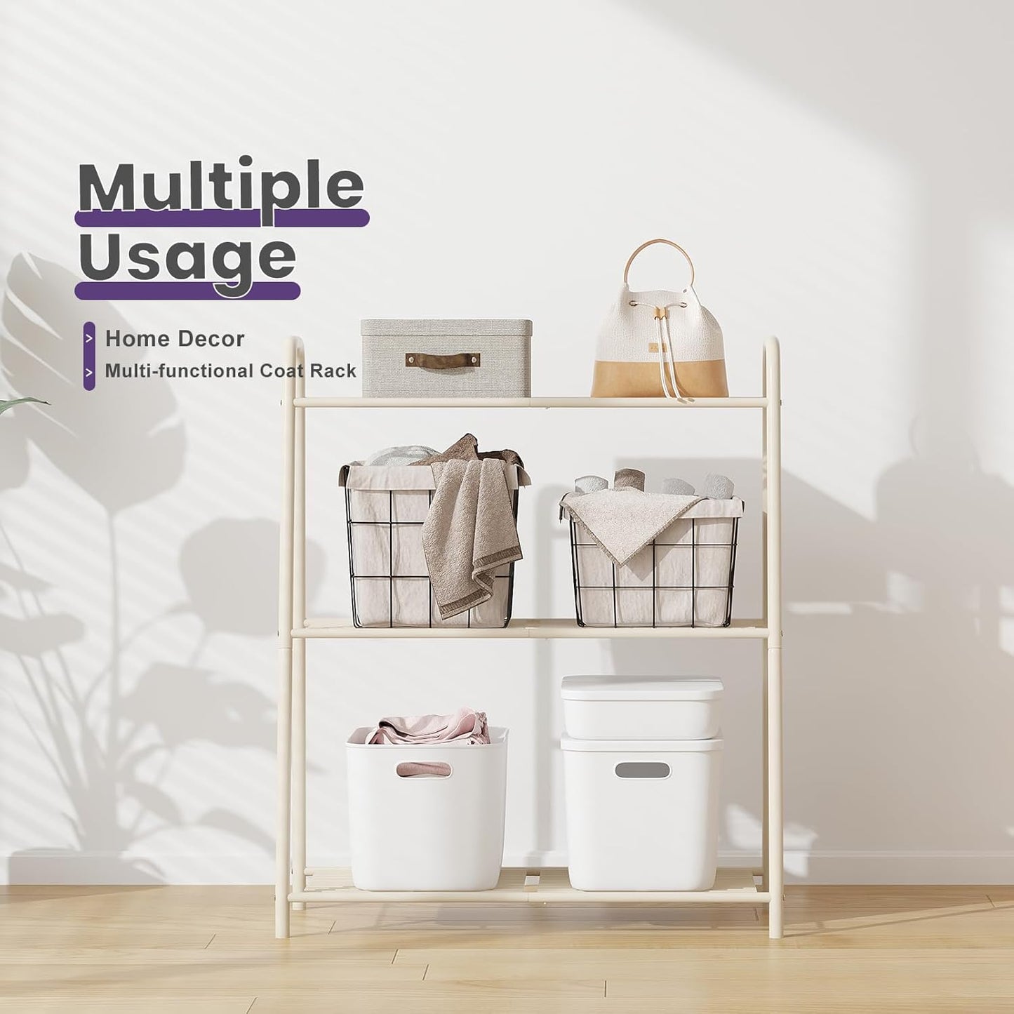 3-Tier Corner Plant Stand Indoor Outdoor , Metal Plant Shelf Black Large Heavy Duty Plant Rack Flower Pot Stand (White)