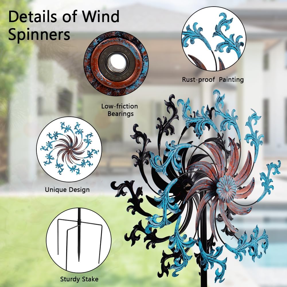 Wind Spinner Outdoor,Large Kinetic Wind Sculptures& Spinner 360 Degrees Wind Spinner Metal Windmill Spinner 58.7 Inch for Patio,Lawn & Garden