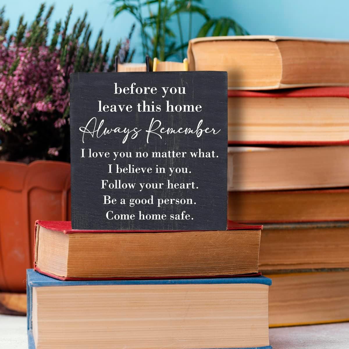 HTBIG Inspirational Home Farmhouse Desk Decor Wooden Box Sign Always Remember You are Braver Than You Think Rustic Black Wood Block Plaque Box Sign for Women Family Friends Shelf Table Decor