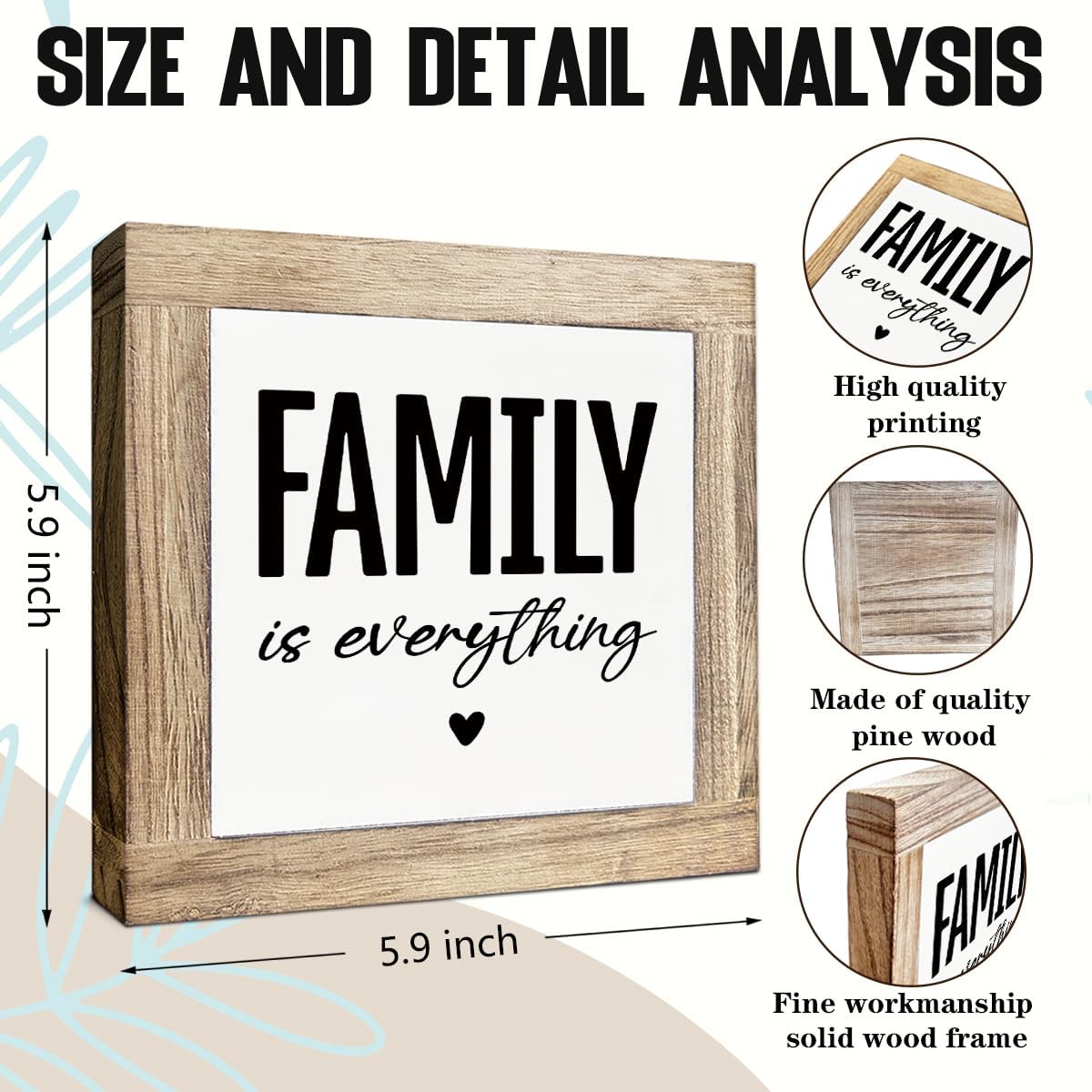 Farmhouse Rustic Tabletop Decor, Family is Everything, Rustic Family Wooden Block Plaque Sign for Home, Wood Plaque Decoration, Inspirational Decorations for Home Office 5.9X5.9X0.7inches