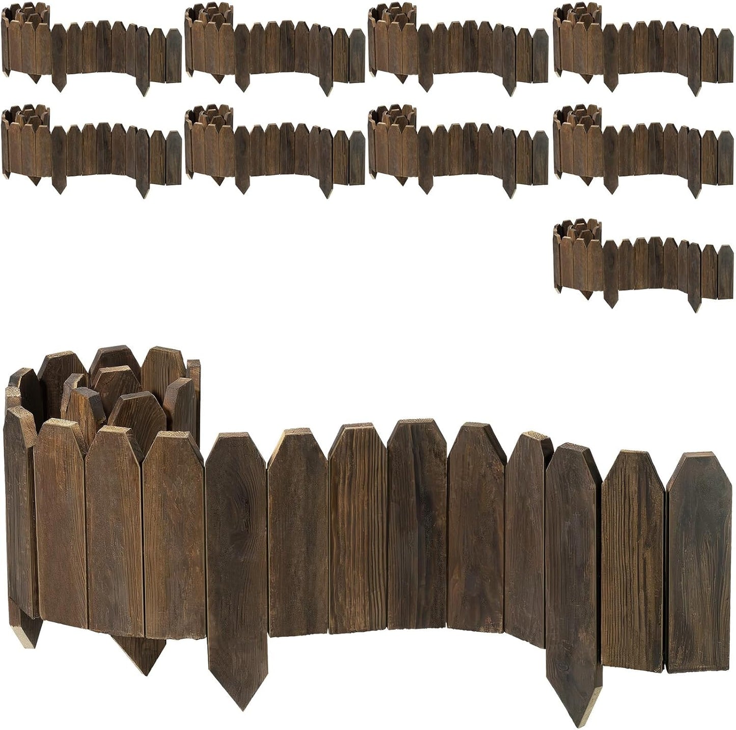 Wood Garden Edging, Wooden Fence Border Decorative Small Picket Panels for Flower Bed Barriers and Landscape Fencing (5.9" H x 47" L, 10 Pack)