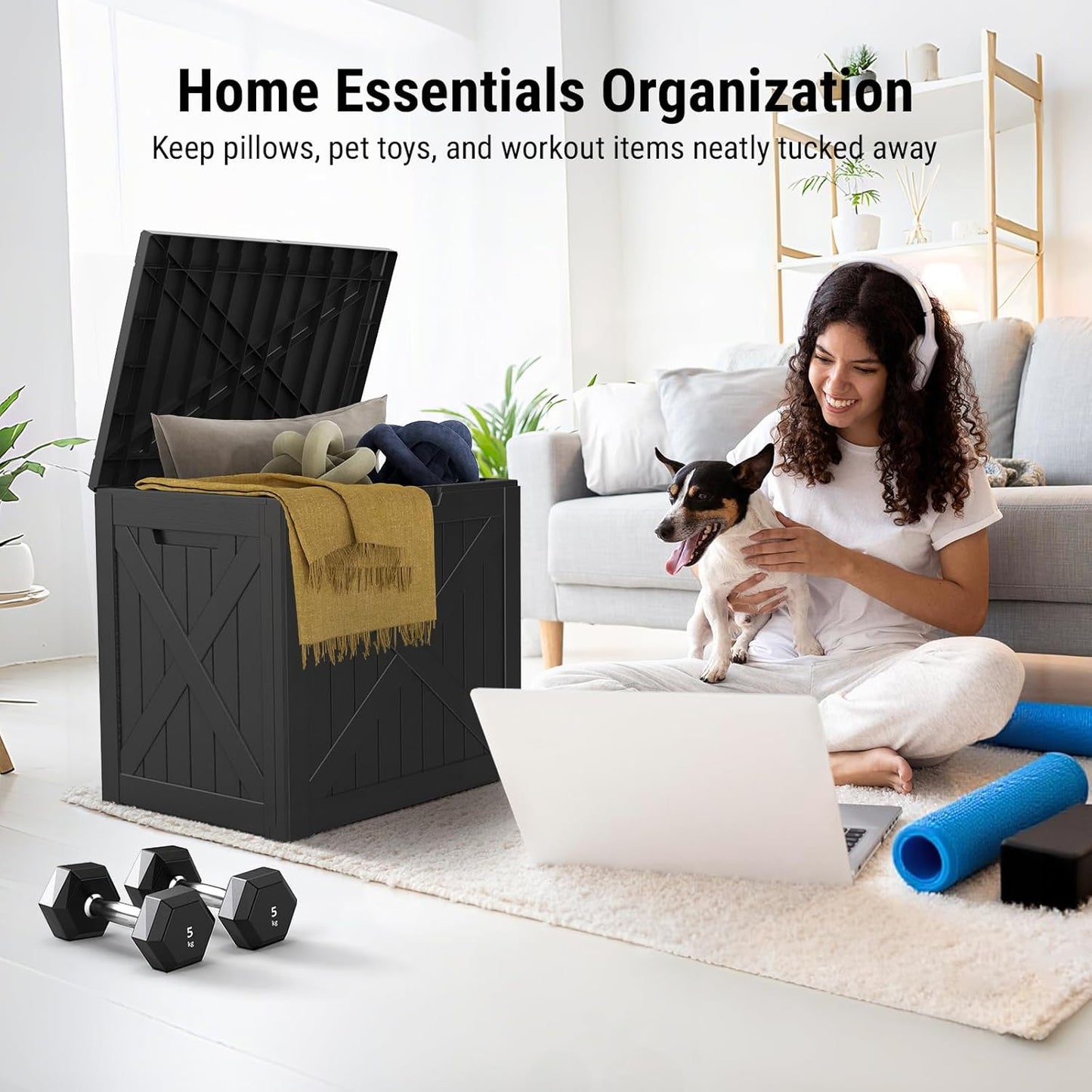 Mars Villa 31 Gallon Deck Box, Outdoor Storage Box Waterproof, Outside Resin Storage Bin for Outdoor Patio Furniture Cushions, Pool Supplies, Garden Tools, UV-Resistant and Weatherproof, Black Barn