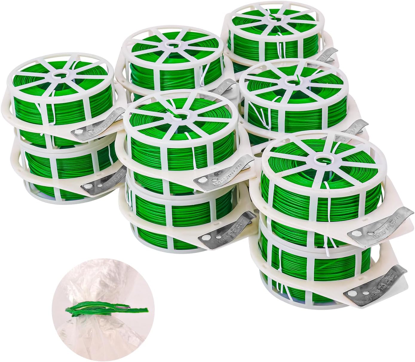 12 PCS Green Twist Ties - Each Reel 656 Feet Multipurpose Garden Plant Cable Ties for Indoor and Outdoor Plants, Green Cable Ties, Reusable Plant Wire for Patio, Lawn and Garden