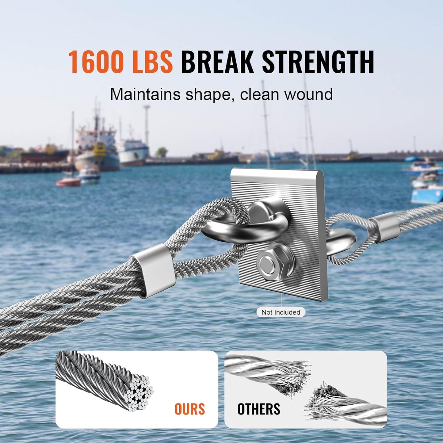VEVOR 1/8 Stainless Steel Cable Railing Kit, 600 FT 316 Marine Aircraft Cable With Cutter and Gloves, 1600 lbs Breaking Strength, 7x7 Strands for Handrail Stair Decking Fence Outdoors