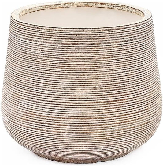 LuxenHome 17" Dia Round Planters for Indoor Plants, Large Outdoor Planters with Drainage Holes, Concrete Distressed Plant Pots Indoor & Outdoor for Home Garden Patio