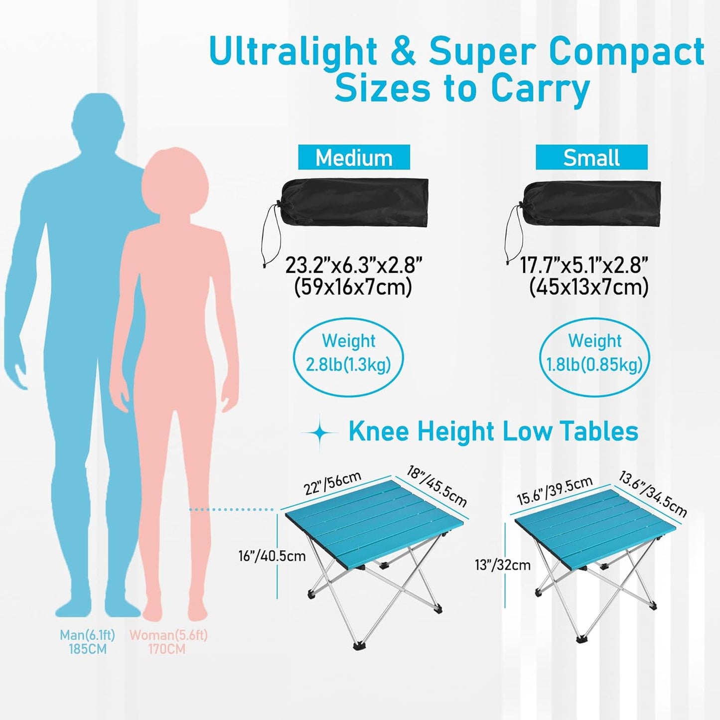 Tesouro Portable Camping Table,Folding Side Table Aluminum Top for Outdoor Cooking, Hiking, Travel, Picnic (Blue-Medium)