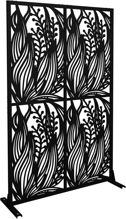 Metal Privacy Screens 72" H Outdoor and Indoor Leaf Pattern Room Divider Privacy Screens Panels for Living Room Balcony Patio Garden (Black