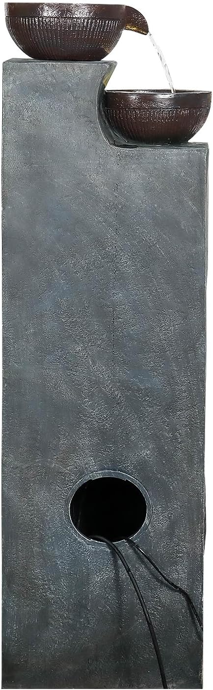 53.5” Tall 6-Tier Outdoor Water Fountain with LED Lights – Relaxing Cascading Resin Jar Waterfall for Garden, Patio, Backyard & Indoor Home Décor