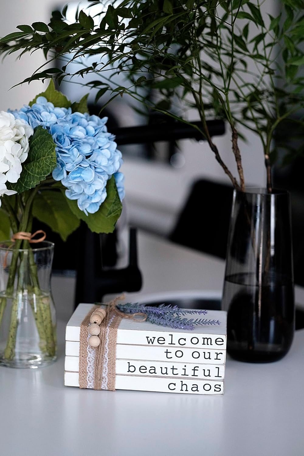 Lavender Inspired Welcome to Our Beautiful Chaos - Rustic Farmhouse Stacked Books - Set of 4 Wooden Book Bundle - Farmhouse Home Decor - Housewarming Gift