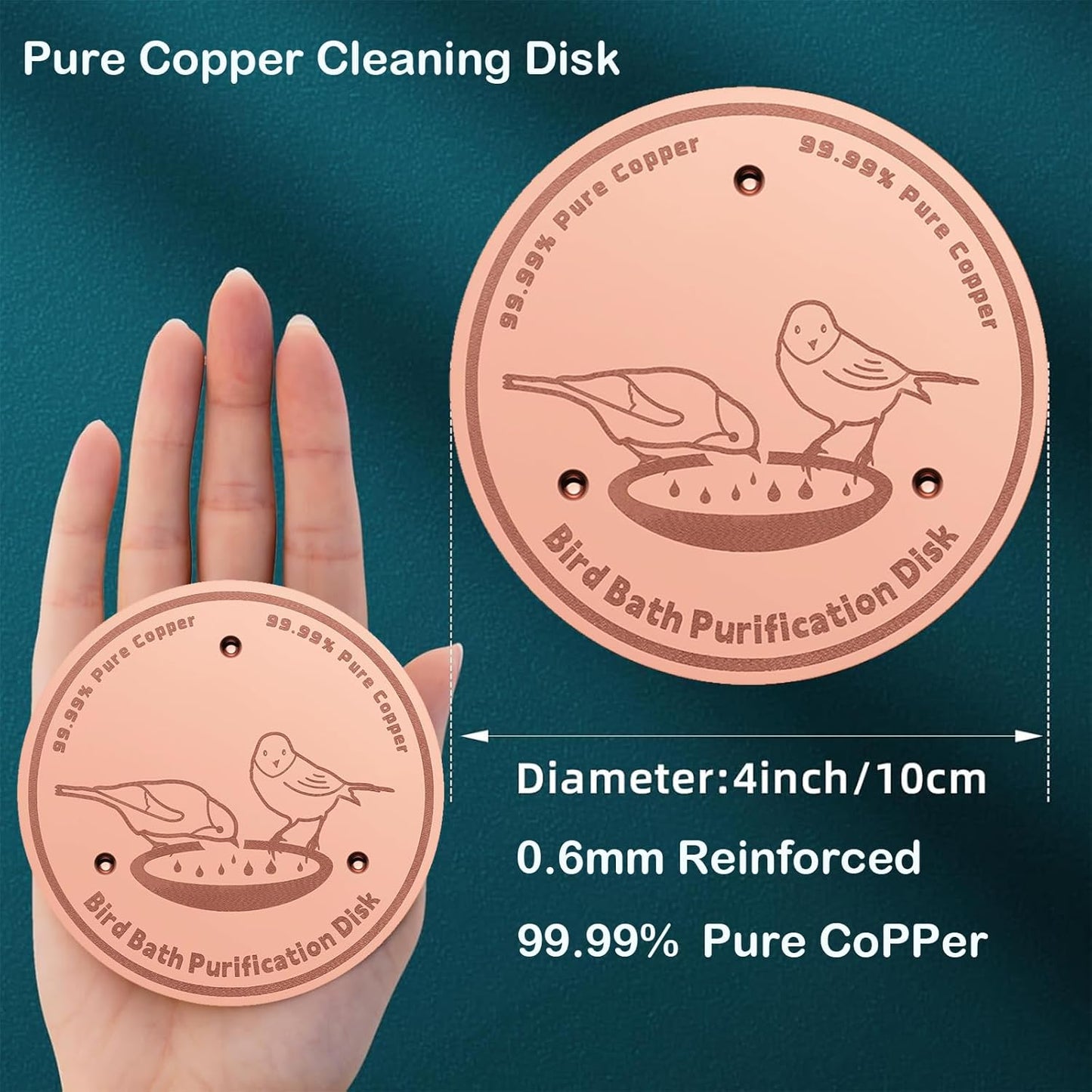 3-Pack 99.99% Pure Copper Bird Bath Purification Disk,Copper Disc with Stable Triple-Point Support,Fits All Outdoor Bird Baths(Round)
