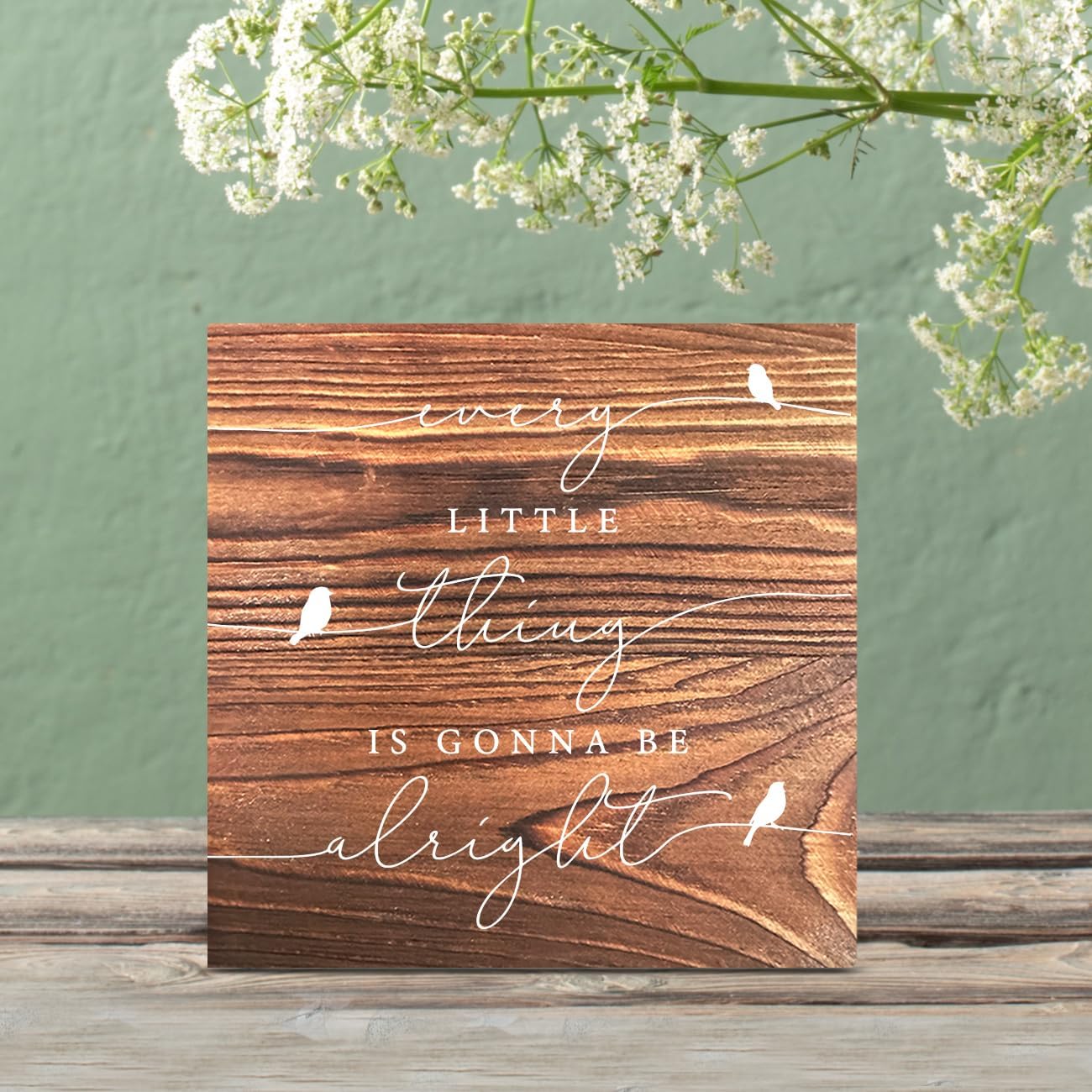 Every Little Thing is Gonna Be Alright Birds Wooden Box Sign Farmhouse Wood Box Sign Spring Art Blocks Desk Shelf Tabletop Home Decor 5 X 5 Inch (burlywood)