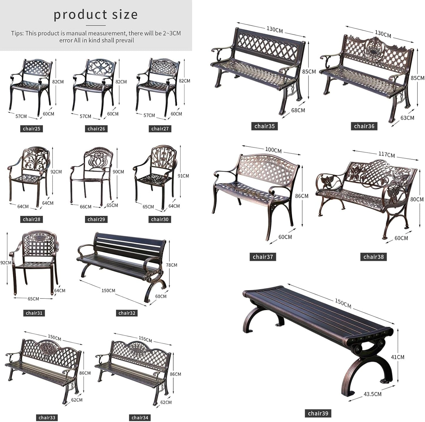 Outdoor Dining Chair Cast Aluminum Patio Chairs Set of 2 All-Weather Patio Dining Chair with Adjustable Feet for Backyard Garden (Positive Lattice Landscape Chair)