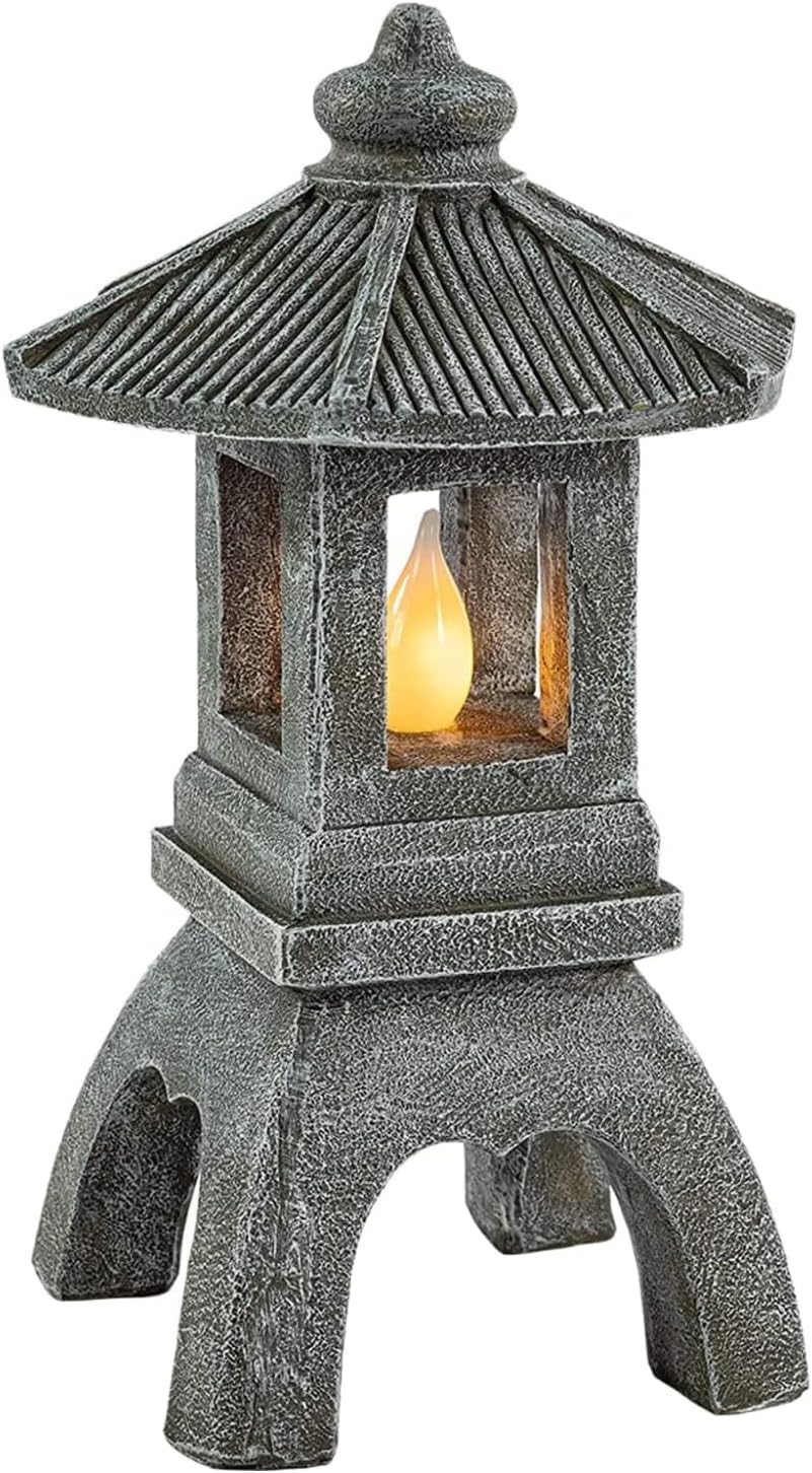 VP Home Pagoda Garden Statue, Solar Powered Statue Japanese Garden Decor, Outdoor Zen Garden Lantern, Flickering LED Garden Light (Tranquil Pagoda)