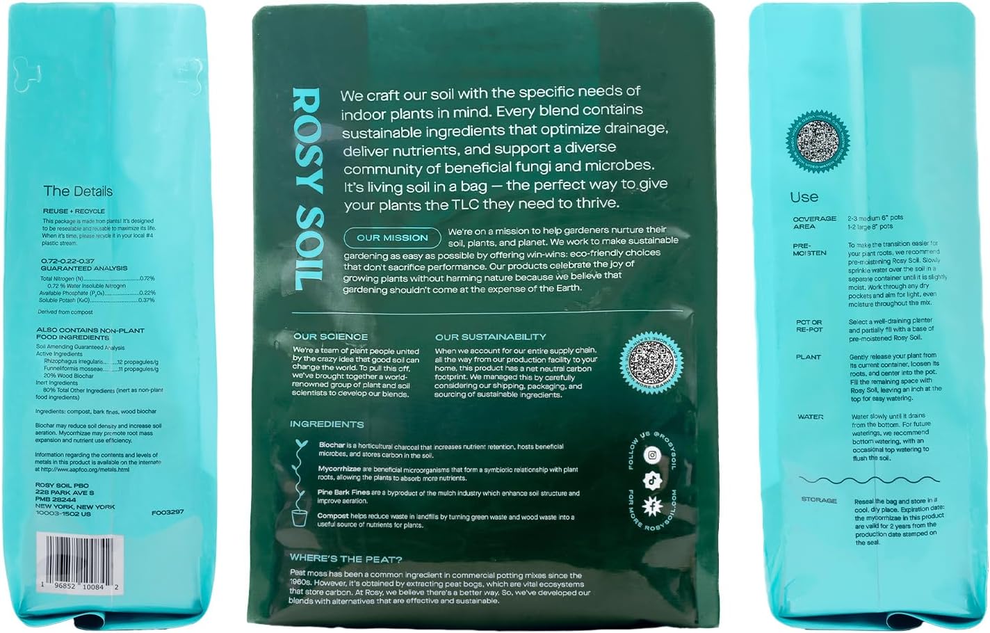 Rosy Soil Indoor Potting Soil for House Plants - Organic Potting Soil Mix for Indoor Plants - Enriched w/Root-Boosting Biochar for Foliage Plants, Flowers, Herbs - Peat Free, Less Prone to Gnats - 8qt