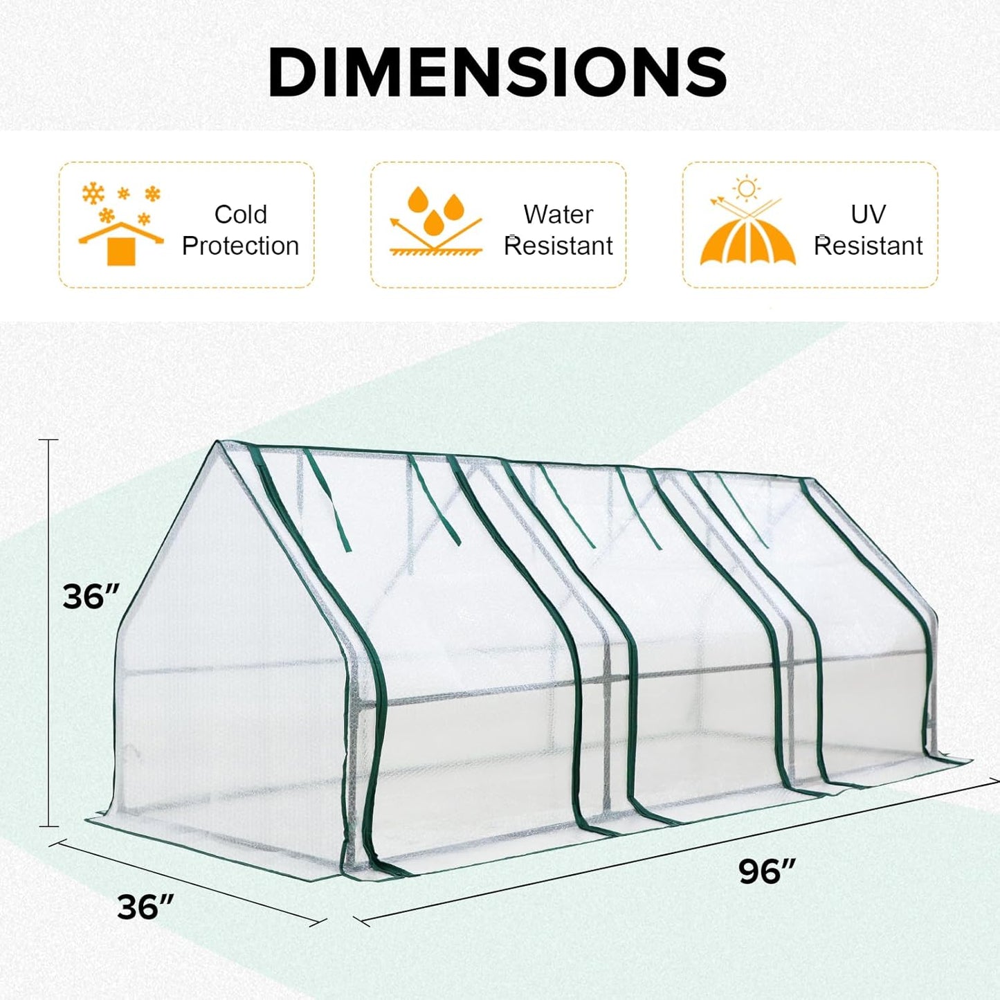 EAGLE PEAK Tunnel Greenhouse Garden Green House with Roll-Up Zipper Doors, Portable 96"x36"x36", Bubble Film Cover, White