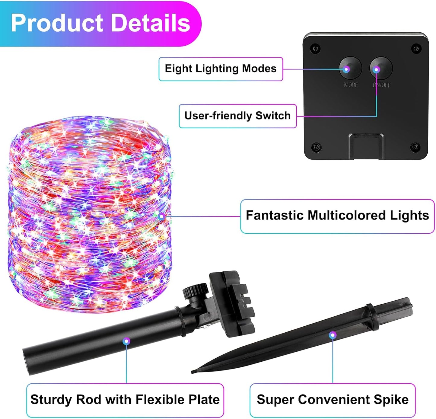 Brightever Outdoor Solar String Lights Waterproof, 2-Pack Total 80FT 200LED Solar Fairy Lights for Outside with 8 Lighting Modes, Solar Twinkle Lights for Yard, Christmas, Party (Multicolor)