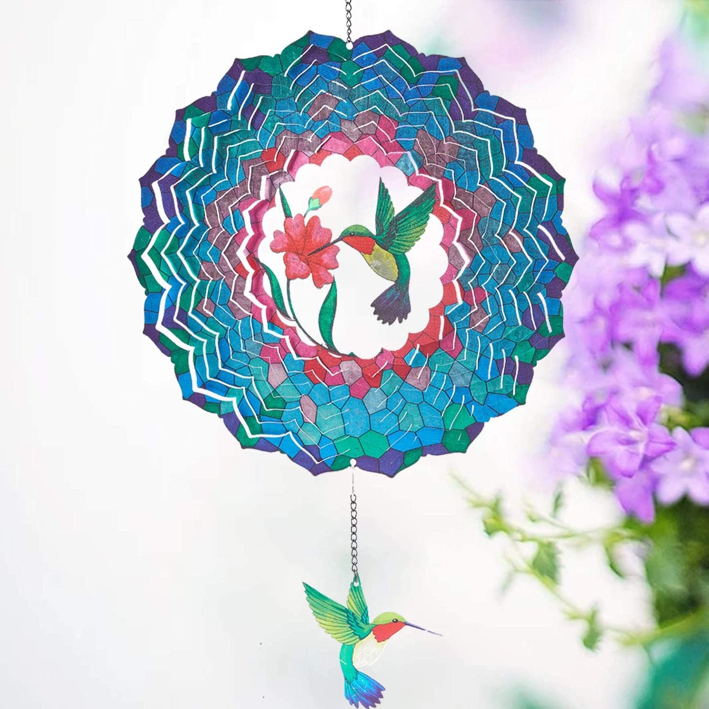 Wind Spinners Hanging, 12 Inches 3D Kinetic Hummingbird Wind Spinner for Yard and Garden Decor Stainless Steel Indoor Outdoor Decor Laser Cut Art Garden Metal Wind Sculptures & Spinners Decorations