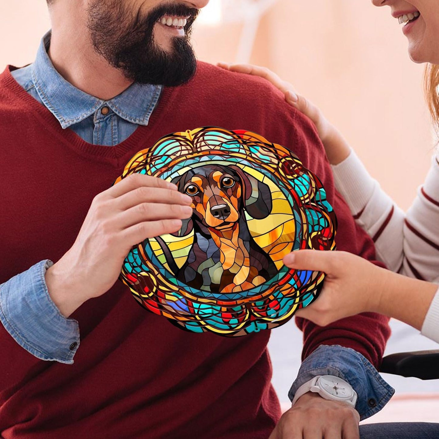 Dachshund Yard and Garden Wind Spinner, Unique 3D Hanging Dachshund Wind Spinner