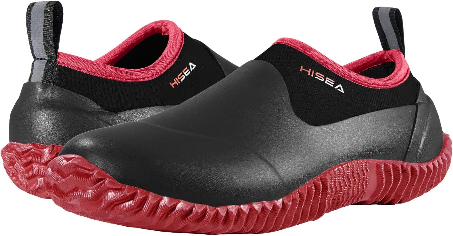 HISEA Unisex Waterproof Garden Shoes, Men's Rubber Rain Boots Women's Ankle Rain Shoes Neoprene Camp Booties Outdoor Slip-On Footwear for Gardening, Farming, Camping, Car Wash, Lawn Care and Yard Work