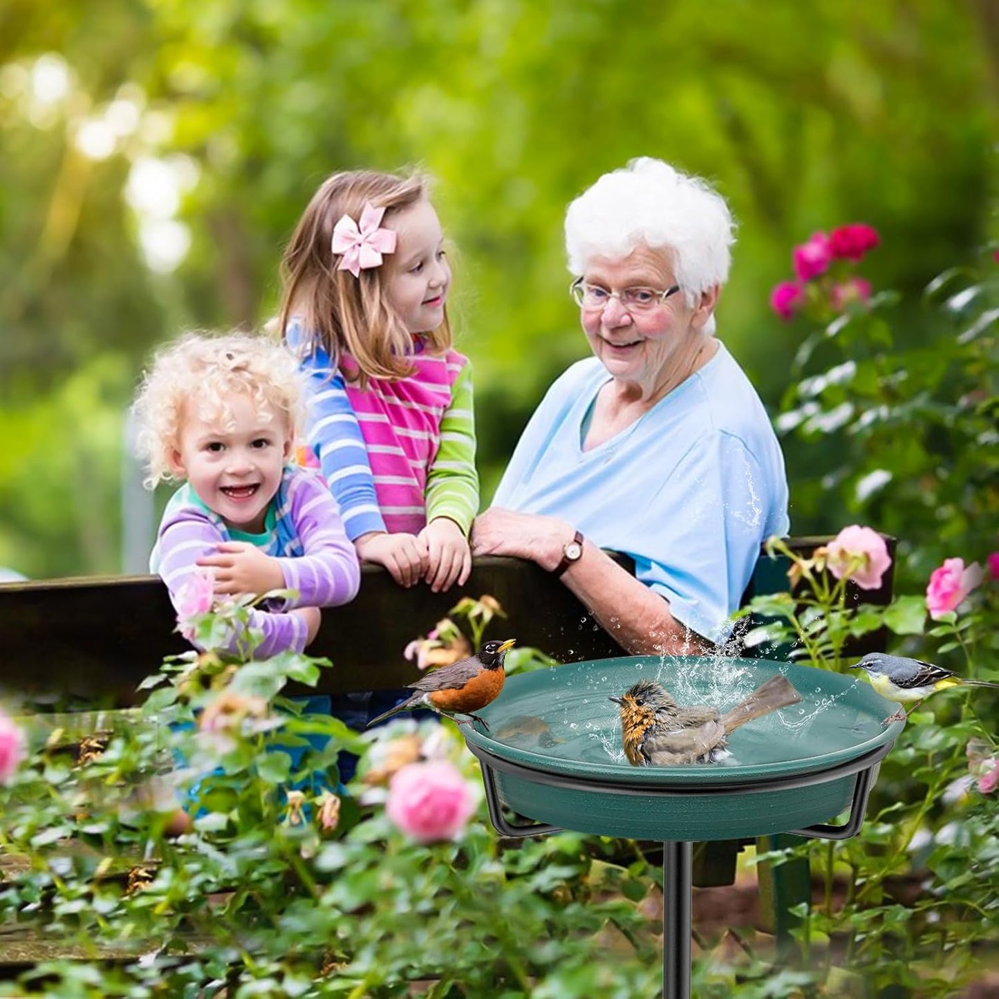 Bird Baths for Outdoors, Detachable Birdbaths for The Garden Clearance, Freestanding Bird Baths for Outdoors Heavy Duty, Bird Bath Bowl Spa & Birdfeeder with Metal Stake Stand (Green)