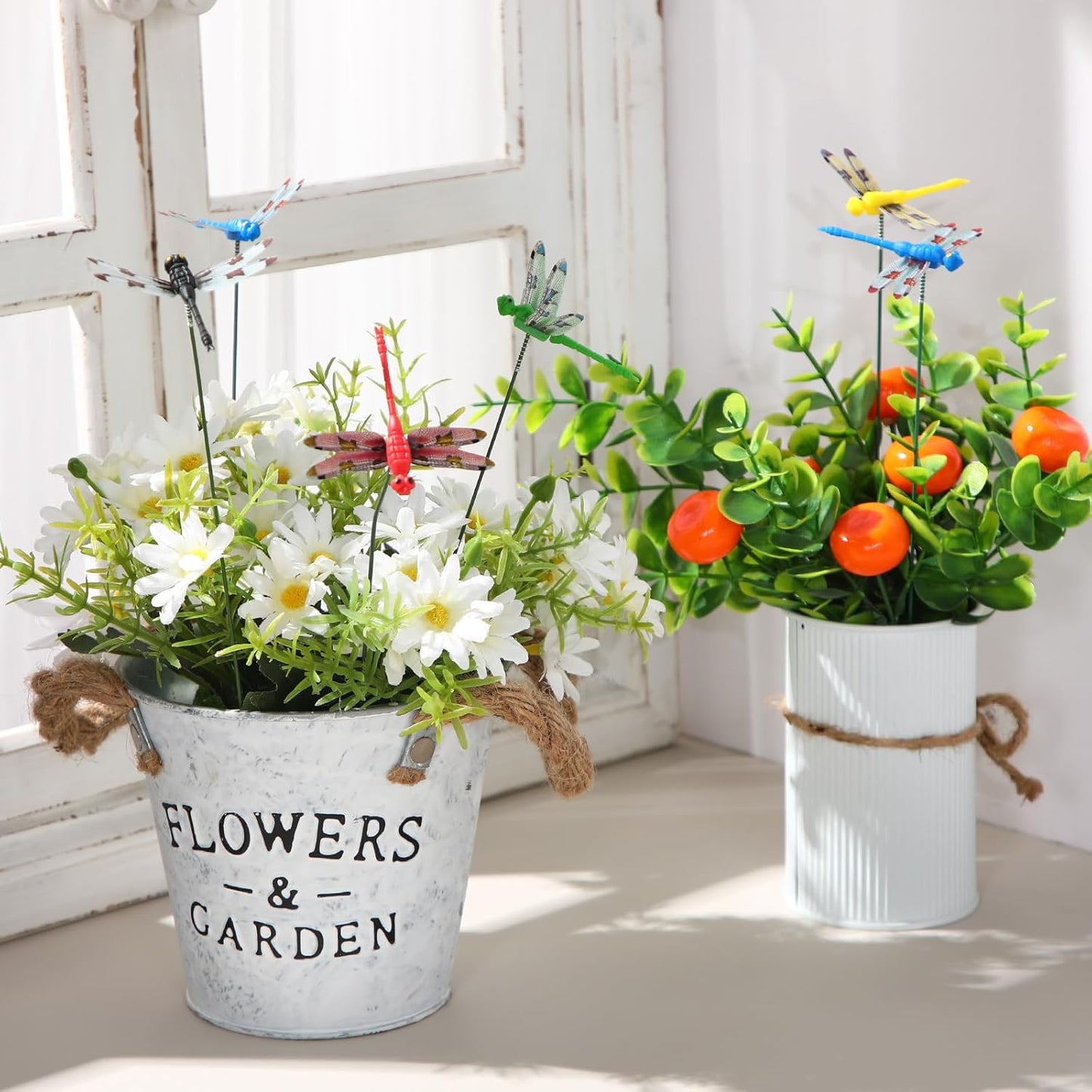 Leinuosen 100 Pcs 2.36" 3D Dragonfly Garden Stakes, Long Dragonfly Stakes Garden Decor Indoor Outdoor Yard Ornaments Flower Pot Patio Decoration(Red, Yellow, Blue, Green, Black)