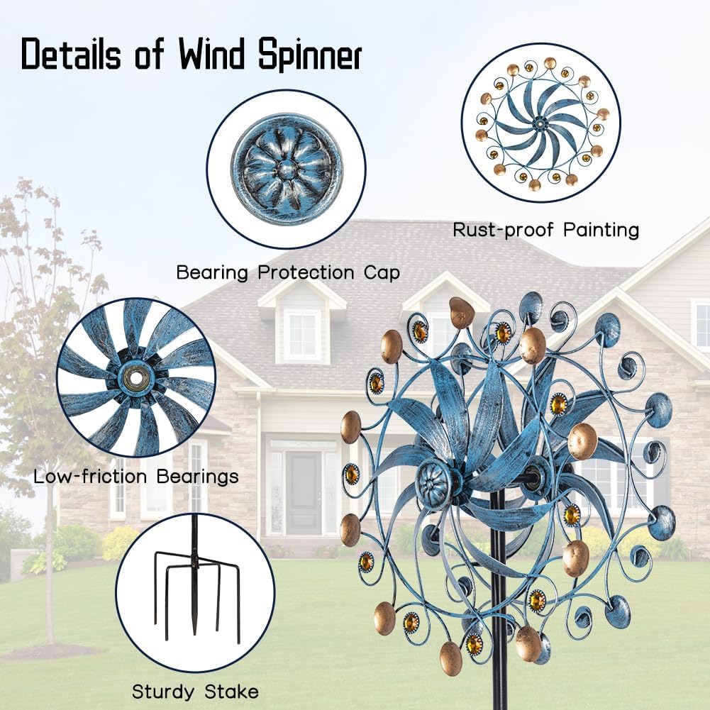 Stargarden Wind Spinner, Retro Wind Spinner Outdoor Metal Pinwheels, 63 * 13 Inch Kinetic Windmill for Yard and Garden Decor