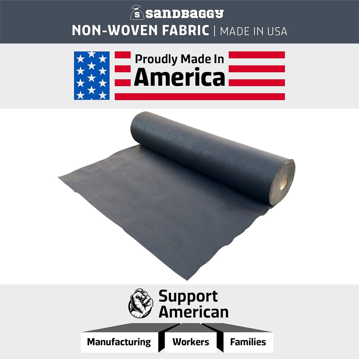 Sandbaggy Geotextile Pond Underlayment Fabric | Made in USA | 8 oz, 6 ft x 50 ft, Black, Non Woven Polypropylene, Protects Pond Liner, 205 lbs Tensile Strength, 50+ Year Life