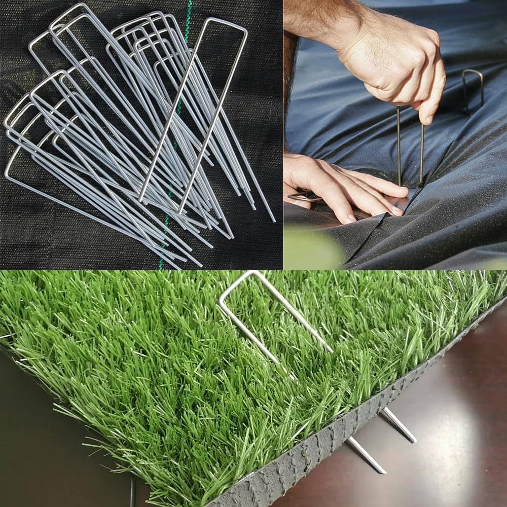 Landscape Staples 6 Inch 50 Pack Garden Stakes Galvanized Lawn Stake U-Type Turf Staples for Weed Barrier Fabric Holding Fence Rust Proof Sod Pins Stakes for Securing Netting Ground Sheets