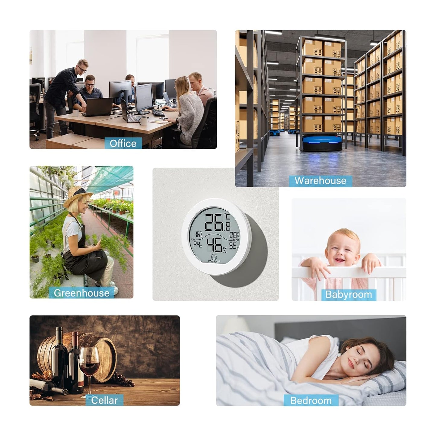 SECRUI Hygrometer Thermometer for Room Temperature Humidity Meter Indoor Thermometer Accuracy Calibration LCD Temperature Sensor with Maximum and Minimum Records, TH1, White, 2 Pack