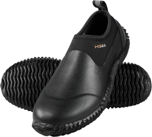 HISEA Unisex Waterproof Garden Shoes, Men's Rubber Rain Boots Women's Ankle Rain Shoes Neoprene Camp Booties Outdoor Slip-On Footwear for Gardening, Farming, Camping, Car Wash, Lawn Care and Yard Work