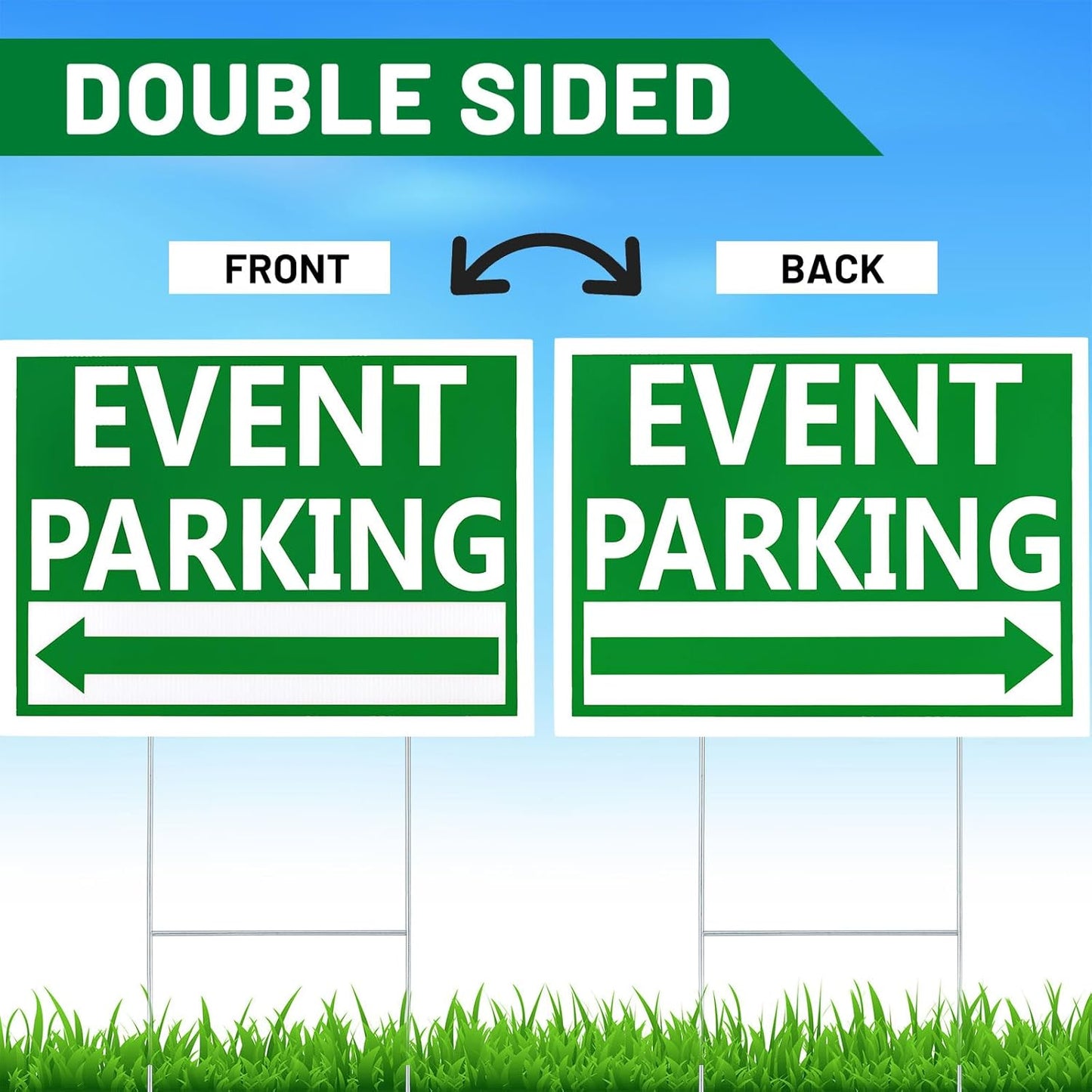 Juexica 9 Pieces 16 x 12 Inches Outdoor Event Parking Signs with Arrow Corrugated Plastic Yard Double Sided Event Signs Outdoor Directional Guest Parking(Green)