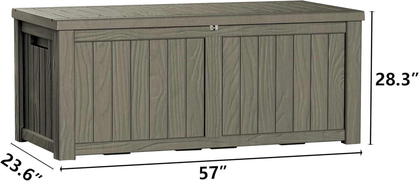 150 Gallon Outdoor Storage Box Waterproof Large Resin Deck Box Indoor/Outdoor Lockable Storage Container and Seating for Garden, Pool, and Patio (150 Gallon, Grey)