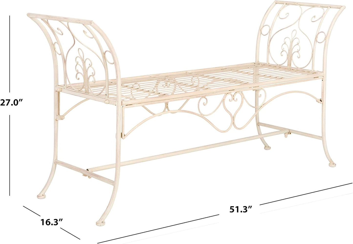 SAFAVIEH PAT5016A Collection Arona Antique White Wrought Iron 51" Outdoor Garden Bench