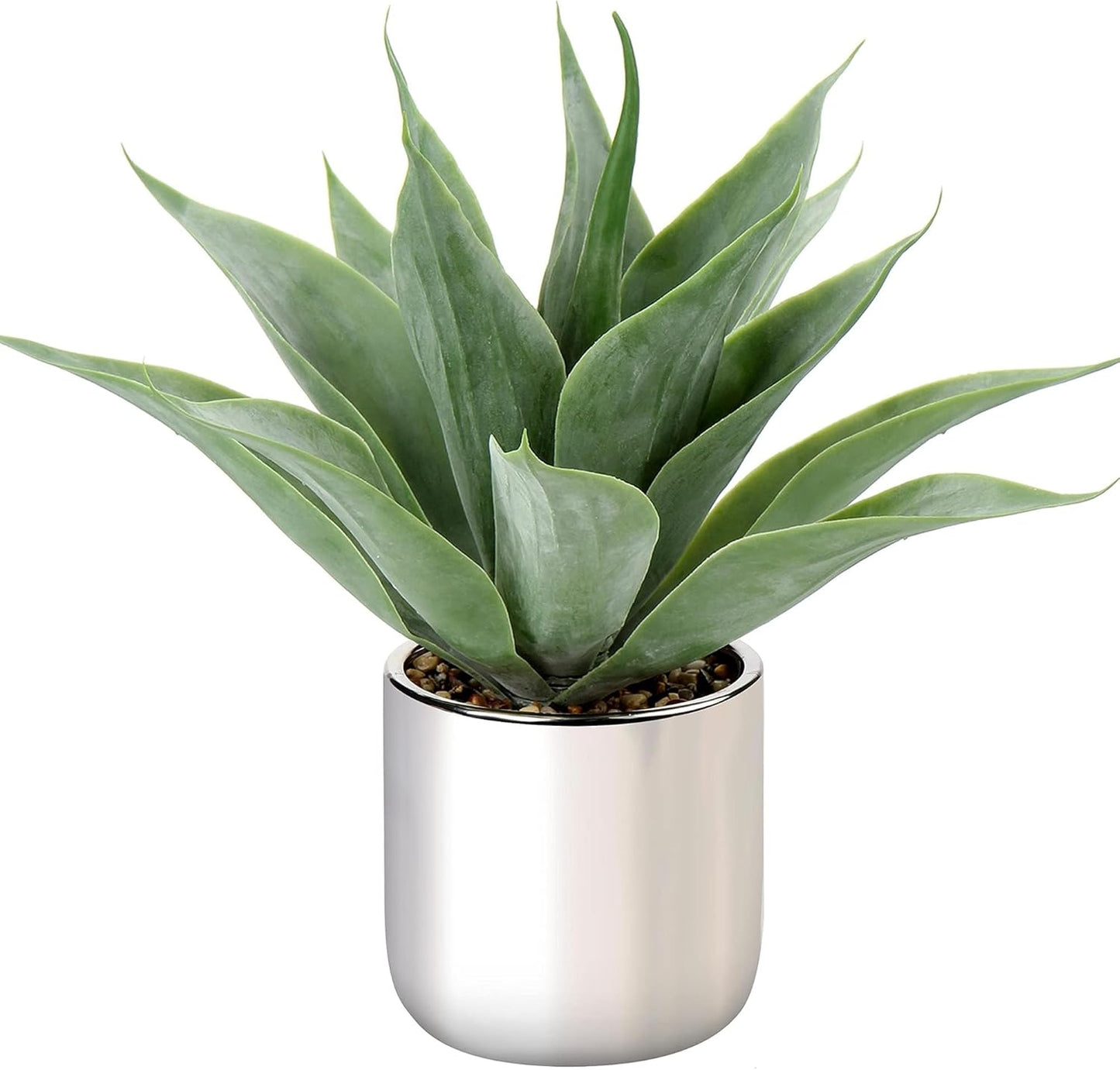 Large Agave Plant Artificial Succulent 13" Fake Aloe Vera Plant in Pot Faux Agave Plants Realistic Artificial Potted Plants for Living Room Table Bathroom Shelf Office Desk Home Indoor Decor (Silver)