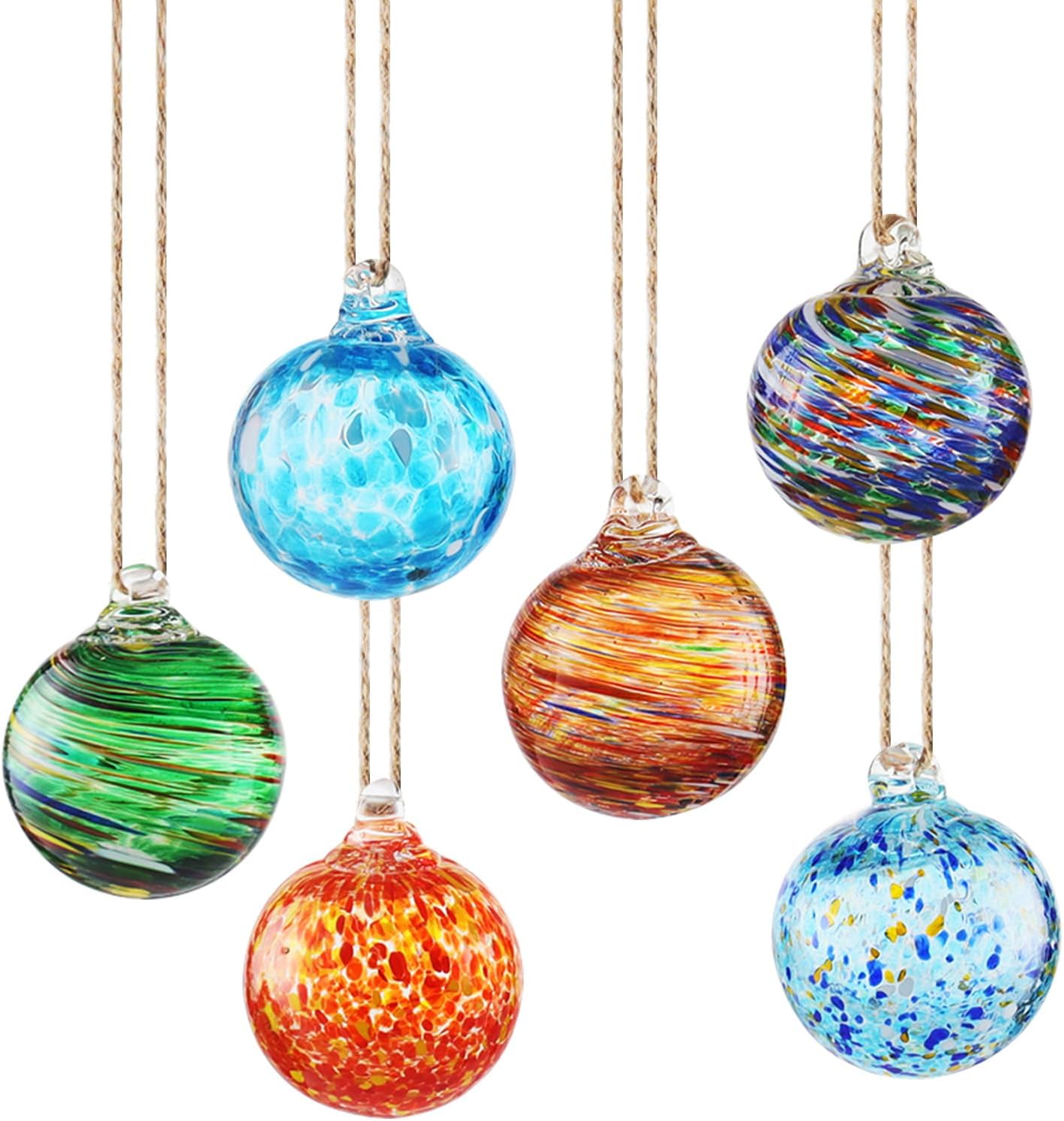 VOREEN 6pcs Hand-Blown Glass Ornaments Balls Glass Christmas Ball Hanging Gazing Ball Friendship Ball Witches Balls for Outdoor Garden Patio Window Home Décor, Gift for Mom Wife Friend, Multicolor