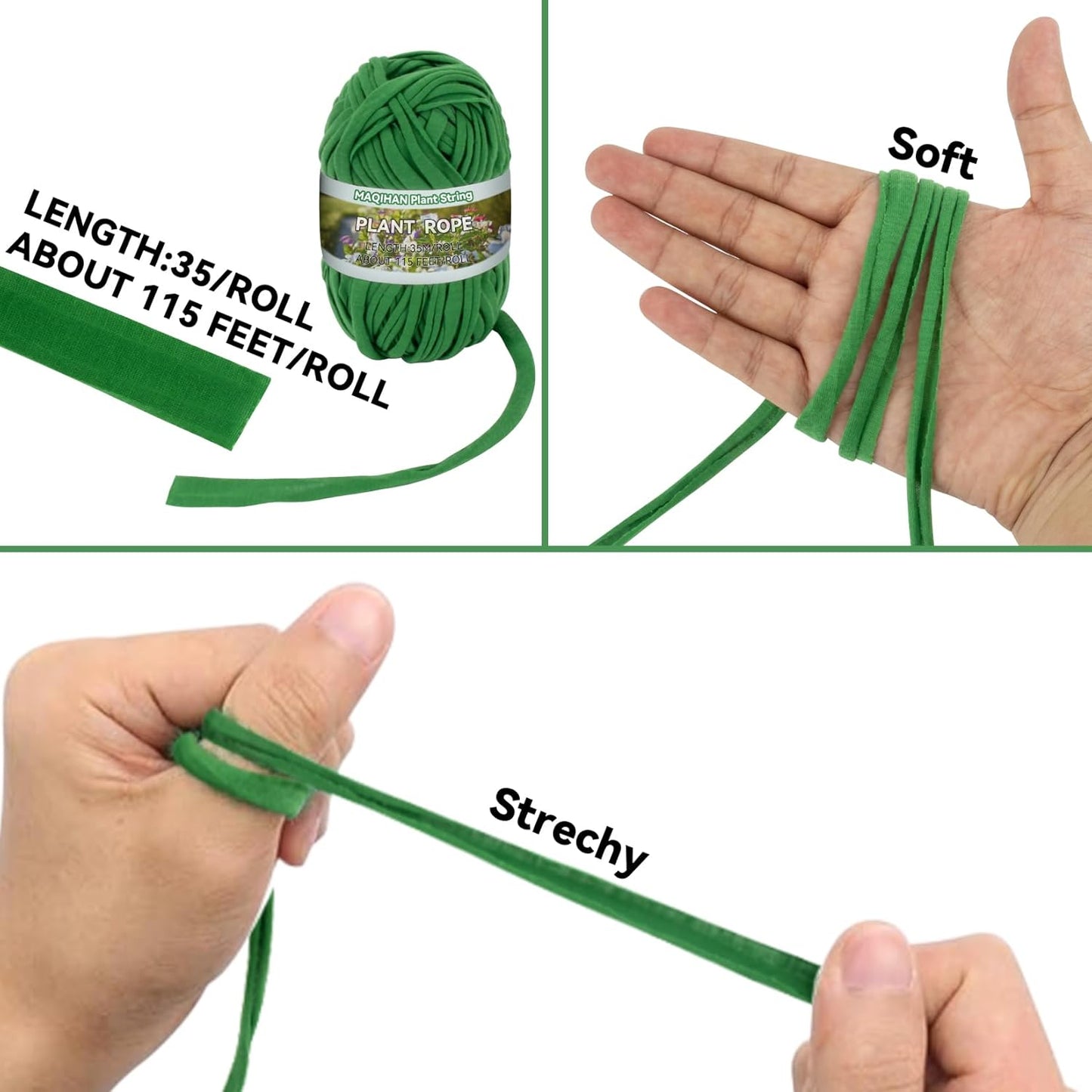 2 Pack Garden String - Plant Ties, Garden Twine, Gardening Tape, Tree Support, Stretchy Trap for Trees,Flowers,Green Soft Ties for All Plants All Gardeners(35M/Roll,115FT)