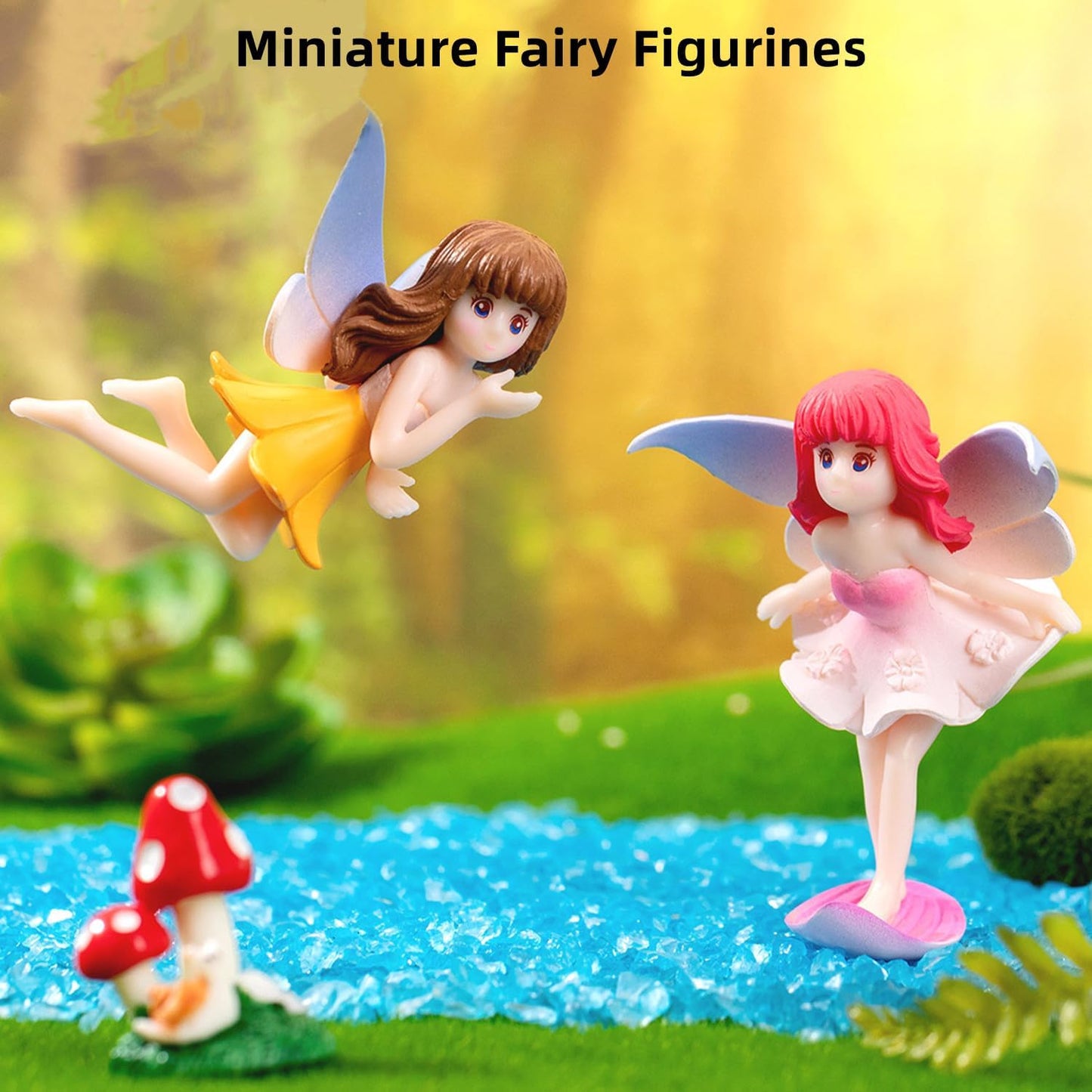 Small Fairy Figurines, Miniature Fairy Garden Accessories for Fairy Garden, Birthday Cake Topper, Flower Pot, Home Decoration,Girl Fly Wing Figurines for Car Decor, 4 Pieces