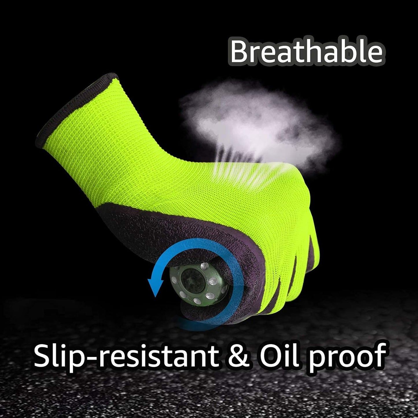 Evridwear Crinkle Latex Rubber Hand Coated Safety Work Gloves for Men Women General Multi Use Construction Warehouse Gardening Assembly Landscaping (L-Size) Lime 120 Pairs Pack