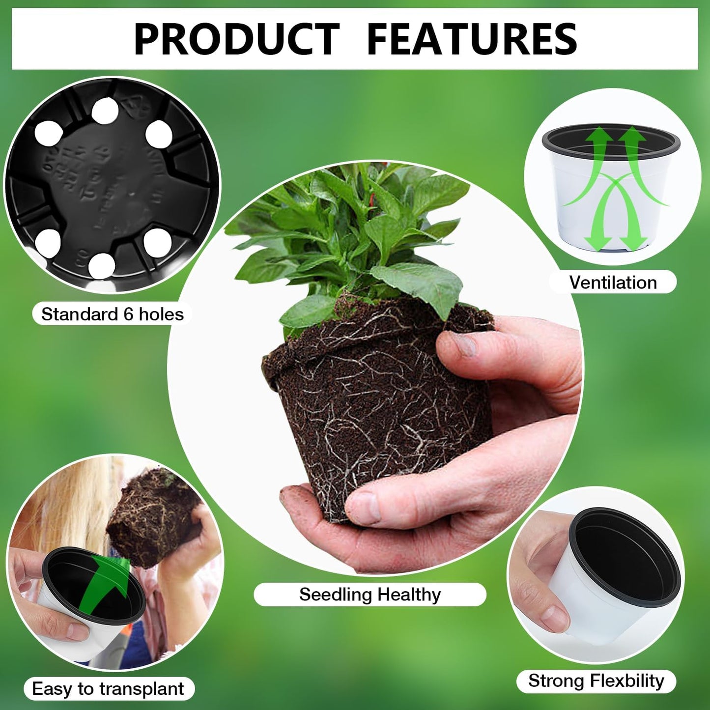 Nursery Pots, 100 Pack 2.8 inch Plastic Plant Pots, Small Flower Pots for Succulents, Seedlings, Flowers, Transplanting（White）