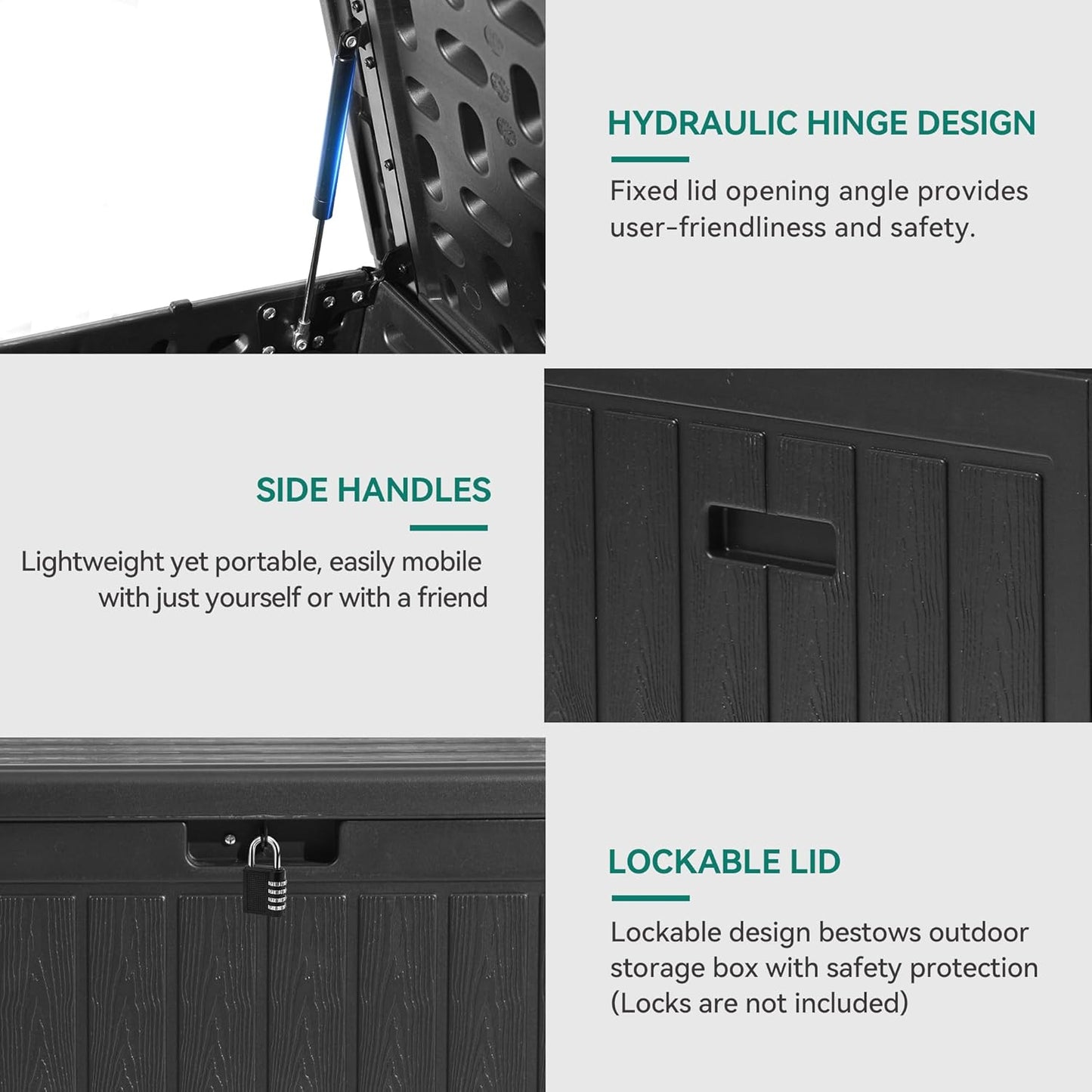 YITAHOME 90 Gallon Double-Wall Deck Box with Side Handles, Outdoor Large Storage for Patio Furniture Cushions, Garden Pool Accessories, Water Resistant & Lockable